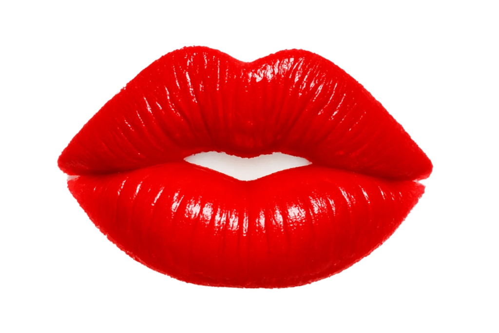 A bright red lipstick kiss mark in the shape of full, slightly parted human lips emoji